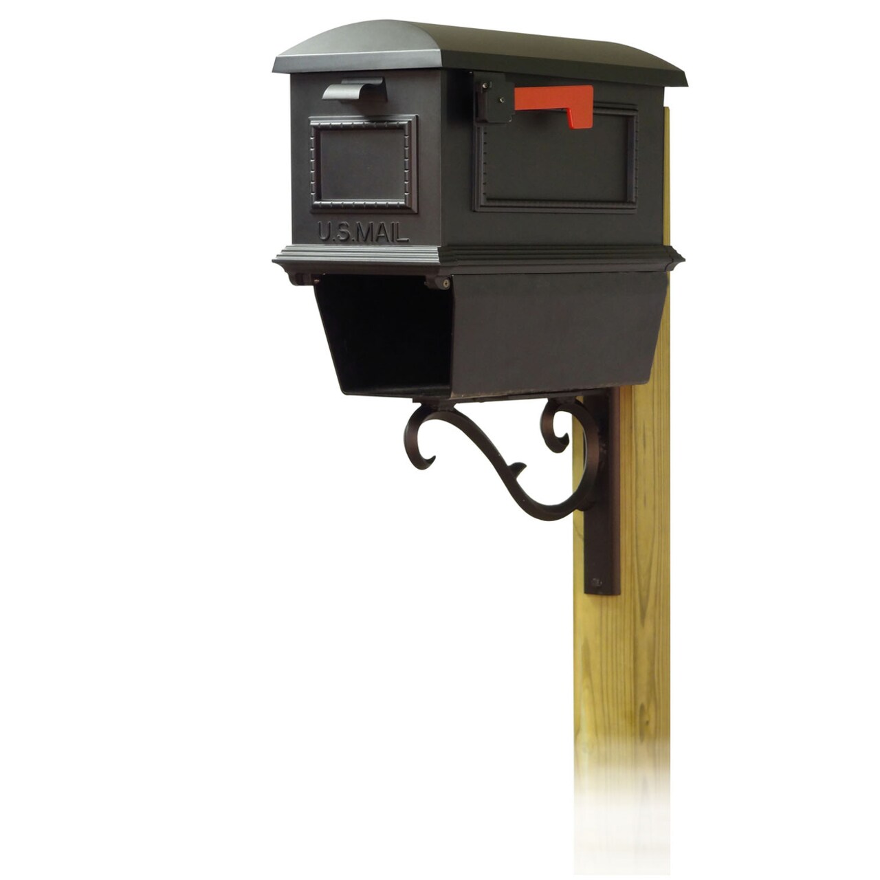 Special Lite Products Traditional Curbside Mailbox with Newspaper tube and Sorrento front single mailbox mounting bracket